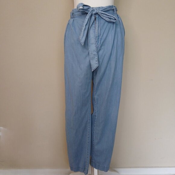 Cartonnier Chambray Paperbag Trousers Blue with Belt Size Medium - Picture 2 of 9